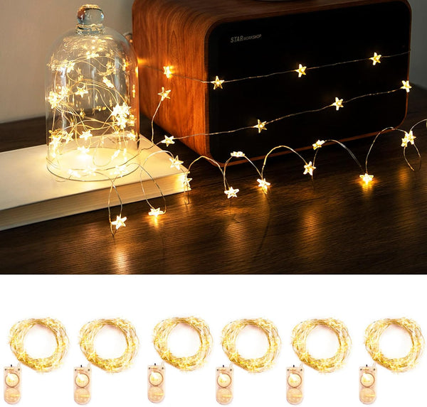 6 Packs 6.6ft 20 LEDs Star Fairy Lights Battery Operated,Mini Star String