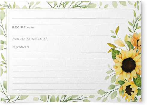 Dashleigh 50 Double-Sided Sunflower Recipe Cards, 4x6 Inches