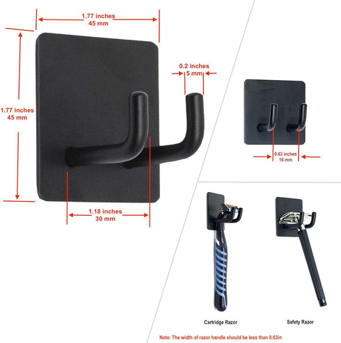 Adhesive Hooks | Bathroom Wall Towel Hooks, Black Stick Shower Razor Holder, Stainless Steel Organizer