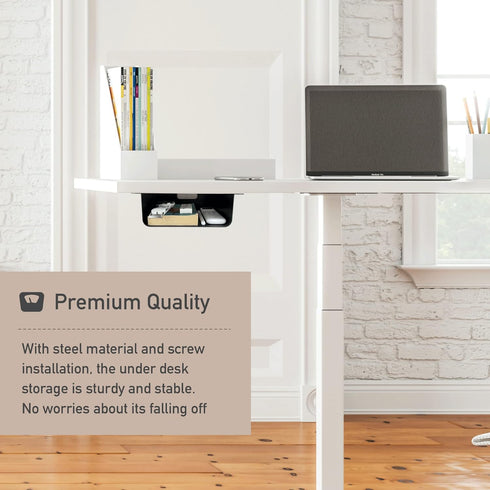 Under Desk Storage Shelf, Drawer Storage for Sit Stand Desk, Gaming Desk Organizer Adds Tray for Home and Office (Black)