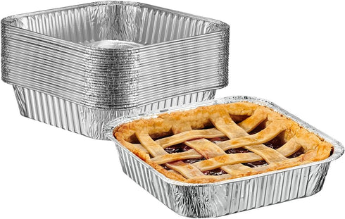 GUSTO 25 Sets 8-Inch Square Foil Pans, Disposable Aluminum Baking Containers (Lids Not Included)