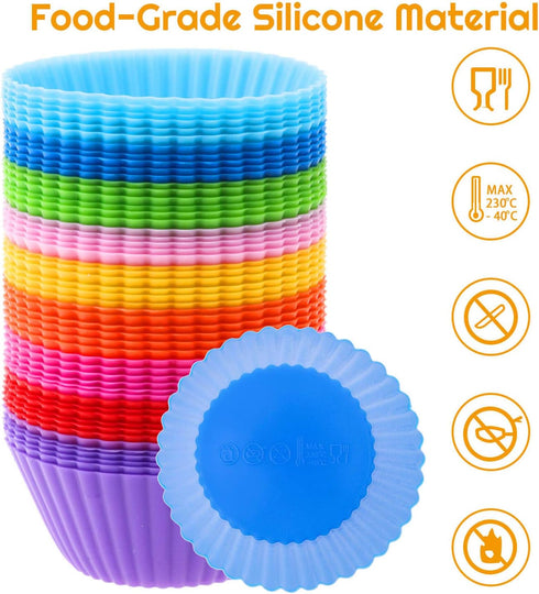 54 Pack Silicone Muffin Cups, Selizo Reusable Cupcake Baking Cups for Muffins, Cupcakes, and Candies