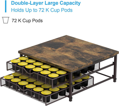 Coffee Pod Holder for Counter, 72 Capacity Drawer for Keurig Pod Storage with Sliding Baskets for Coffee Station