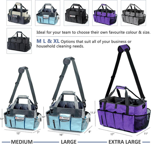 Grey-Blue Cleaning Caddy - Oxford Polyester, Adjustable 5 Compartments, Padded Carry Handle, Waterproof Interior for