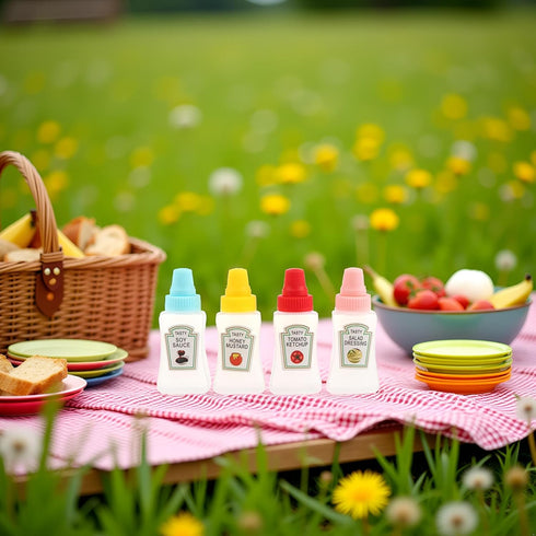 Rosojodg 4Pcs Colorful Mini Cute Tomato Ketchup BottleSalad Dressing Tomato Containers Empty Ketchup and Mustard Syrup