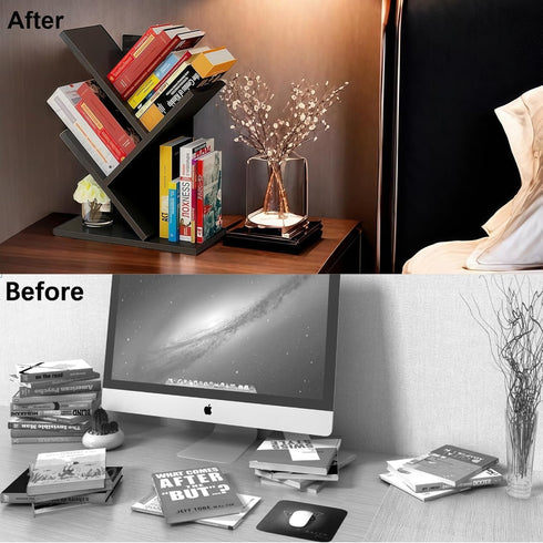 3-Tier Godferyxin Tree Bookshelf, Wood Small Bookshelf and Mini Bookcase for Office, Home or School Desk Book Shelf