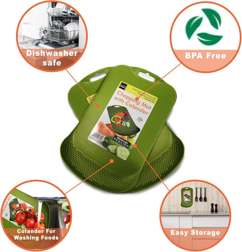 Chop and Drain Plastic Cutting Board with Colander BPA-Free Dishwasher Safe