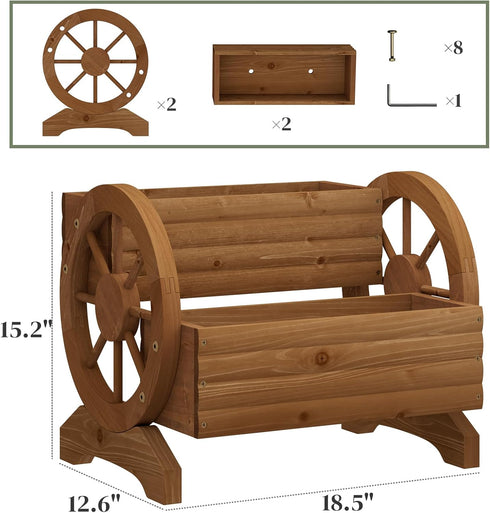 PULIJIAJU Wooden Wagon Planter Flower Cart with Wheels Garden Box Garden Planter, Decorative Planter for Flowers Herbs
