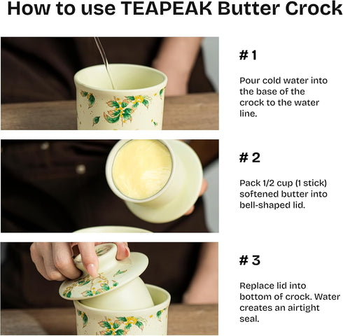 Countertop Countertop, Stoneware Butter Crock with Lid, Ceramic Butter Dish with Water Line, Butter Keeper, Butter