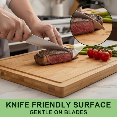 17x12x1 Inch Bamboo Cutting Board for Kitchen, Thickened Chopping Board with Juice Groove & Handles, Large Double Sided