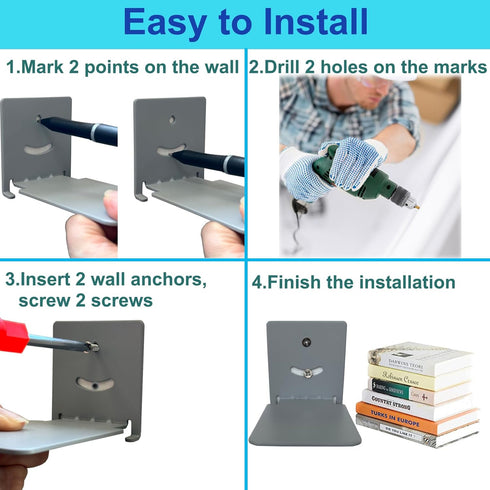 SHTCSZBA (Silver,2 Pack) Invisible Floating Bookshelves Wall Mounted, Heavy-Duty Book Organizers, Iron Wall Mount