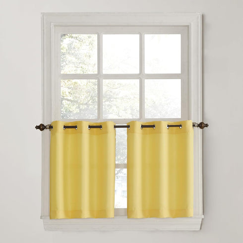 No. 918 Montego Casual Textured Semi-Sheer Kitchen Curtain Tier Pair, 56" x 24", Yellow