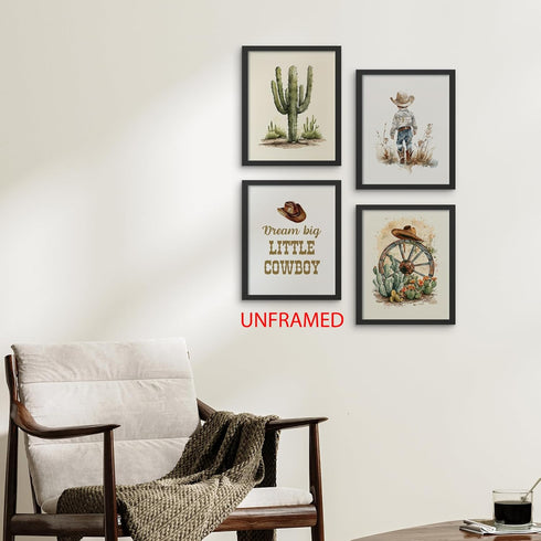 Set 4 (8x10 Inches) Hxlac Western Cowboy Nursery Wall Art Prints of UNFRAMED - Western Wall Decor for Toddler Baby Boy