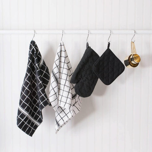 DII Basic Terry Collection Windowpane Dishcloth Set, Black, 12x12, 6 Piece