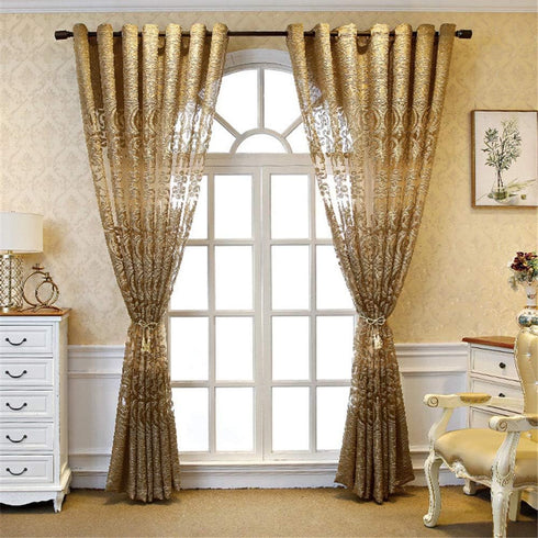 1 Panel Luxury European Sheer Curtain, Grommet Top Floral Embroidery for Living Room, Semi-Shading Voile