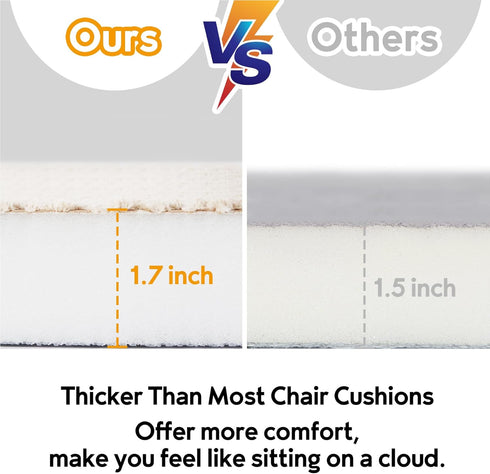 Silver Grey Kitchen Chair Cushions, Non Slip Foam Office Seat Cushions, Washable Soft Thick Pads (17" x 16")