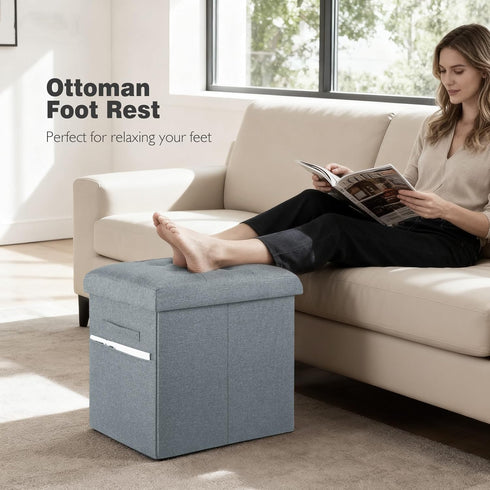 61L 350lbs 17x13x17in, Ottoman with Storage, Slim Tall Linen Footstool Bench with Thicker Foam Padded Seat. Ottoman