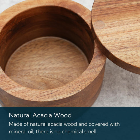 6oz KITCHENDAO Acacia Wood Salt Cellar Bowl Box, Elegant Kitchen Holder Container with Swivel Magnetic Lid to Store