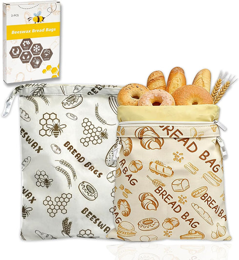 DBZ 2 Pack Beeswax Bread Bags, Reusable Bread Bags for Homemade Bread, 17