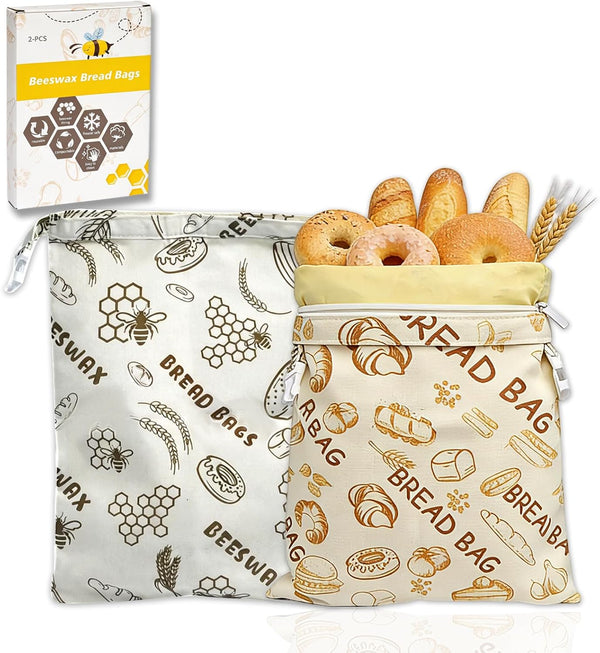 DBZ 2 Pack Beeswax Bread Bags, Reusable Bread Bags for Homemade Bread, 17