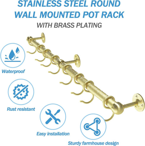 ROTHLEY Stainless Steel Hanging Pot Rack Hanger - 23.7 Inch Heavy Duty Pot Bar Rack
