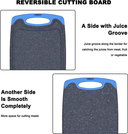 Large-Small Cutting Board Set of 3 - Dishwasher Safe, Juice Groove, Easy Grip Handle, Non-Slip Rubber