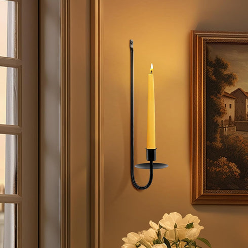 Set 2, 13.2 Inch Set Candle Sconces of Taper & Pillar Wall Candle Holder, Black Wall Sconces of Two, Decor