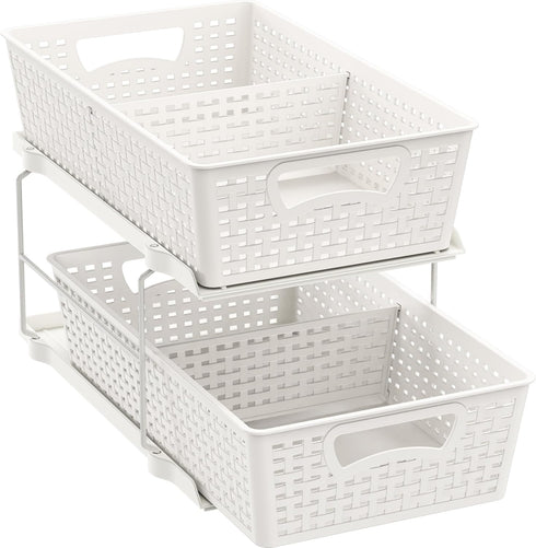 Simple Houseware 2 Tier Bathroom Organizer Tray, Pull-Out Sliding Drawer/Under-Sink Storage, White