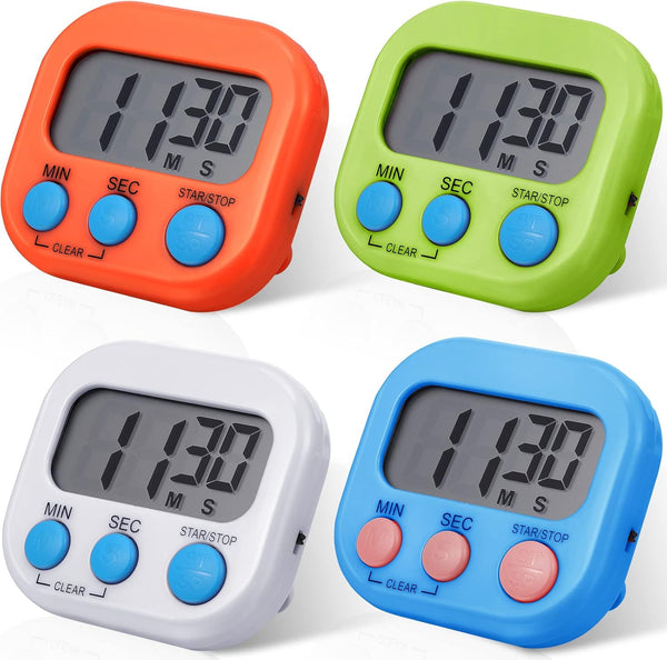 Weewooday 4 Pcs Magnetic Digital Timers - Multi Function Electronic Kitchen Timer with Loud Alarm for Cooking and Study