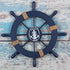 MDLUU Wooden Nautical Ship Steering Wheel, 11" Navy Blue Helm Wheel, Small Ship Rudder and Anchor Wall Decor Set