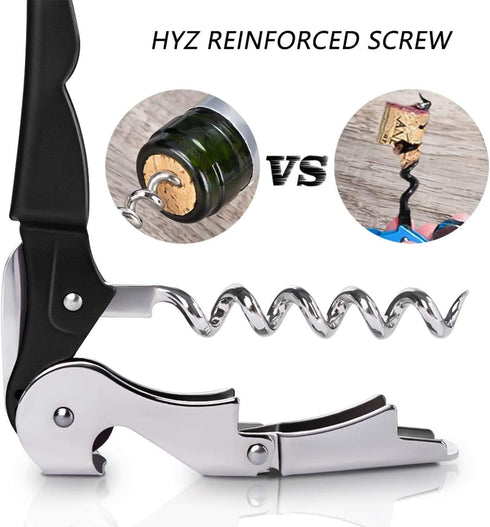 HYZ 2-Pack Wine Opener Waiter Corkscrew, Professional Wine Key with Foil Cutter, Manual Double Hinged (Black)