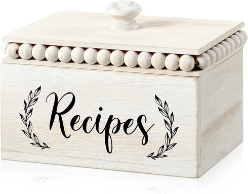 White Beaded Recipe Box Vintage Wood Farmhouse Recipe Card Holder for Kitchen Bridal Shower Gift