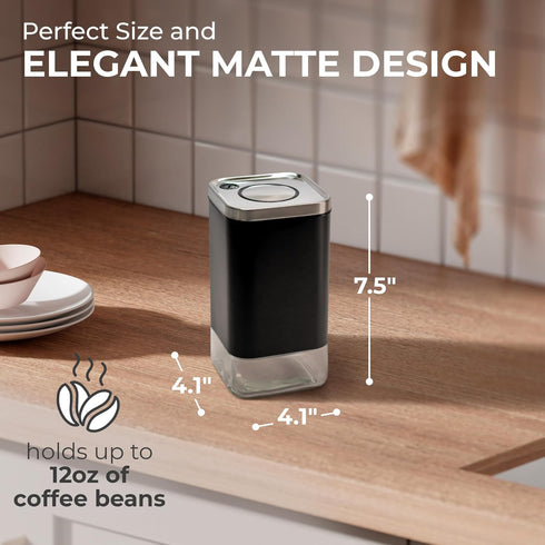 Kaffe Glass Coffee Canister (12oz) with Airtight Lid - BPA Free Glass & Stainless Steel Kitchen Storage Container