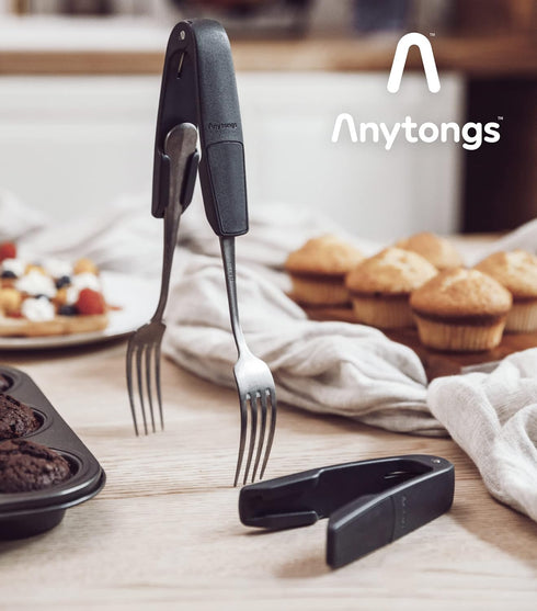 As seen on SHARK TANK - Turn eating utensils into versatile tongs (1-Pack, Black) by Anytongs
