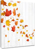 LB Farmhouse Fall Wall Art - Red Orange Maple Leaf on Rustic Grey Canvas, Ready to Hang for Living Room and Bedroom,