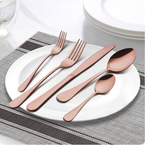 LIANYU 10-Piece Copper Silverware Flatware Set - Stainless Steel Cutlery Set for 2, Mirror Finished, Dishwasher Safe