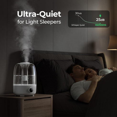 3.5L 40H Homvana Humidifiers for Bedroom Diffusers - Top Fill Cool Mist Humidifier Large Room, Runtime Diffusers
