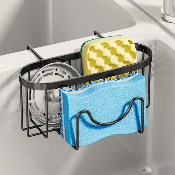SWTYMIKI Movable Kitchen Sink Caddy - Stainless Steel Sponge Holder with M Shape Hook for Dish Sponge, Brush, Organizer