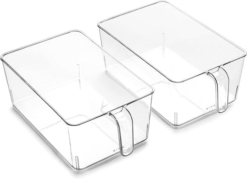 BINO Plastic Storage Bins, 2-Pack Medium Clear Containers with Built-in Handles for Organizing