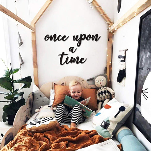 Huray Rayho Once Upon a Time Wood Sign - Nursery Wall Decor for Family Bookshelf, Baby Shower Gift