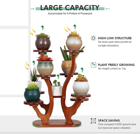 9 Tiers Small Windowsill Plant Shelf Indoor,Bamboo Succulent Plant Stand for Desk,Multi-Layered Tabletop Plant Holder