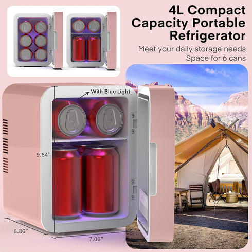 Skincare Makeup Fridge with Dimmable LED Light Mirror, 4L Portable Mini Fridge for Cosmetics, Skin Care
