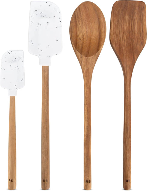 Real Simple Cooking Set with Silicone Spatulas and Wooden Spoons | Includes Wooden Spoon, Wooden Spatula, and 2