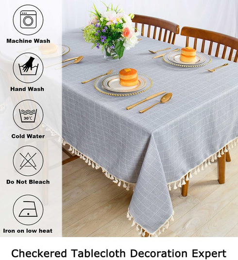 ShinyBeauty Premium Cotton Linen Tablecloth, 55"x55", Grey Solid with Handmade Tassel Trim, Elegant Farmhouse Decor
