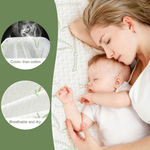 Queen Waterproof Mattress Protector, Rayon Bamboo Mattress Pad Cover, Soft Cooling Mattress Protection up to 21” Deep