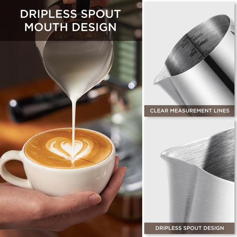 Neretva 20 oz Milk Frothing Pitcher, Stainless Steel Steaming Jug for Latte Art, Espresso Machine Accessories