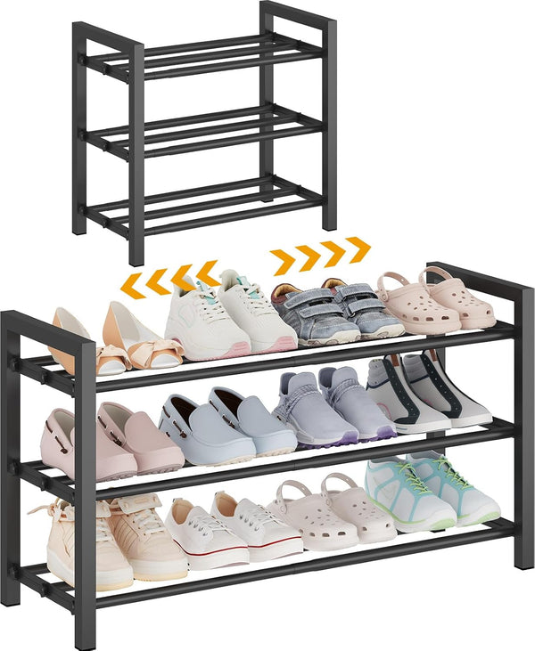 Detsuk 3-Tier Expandable Shoe Rack Adjustable Heavy-Duty Metal Shoe Organizer Shelf for