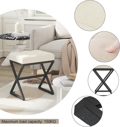 15.74" D11.81" W18.11" UHBD033Y YMYNY Vanity Stool, Linen Footrest Stool, Ottoman Bench with X-Shaped Metal Legs
