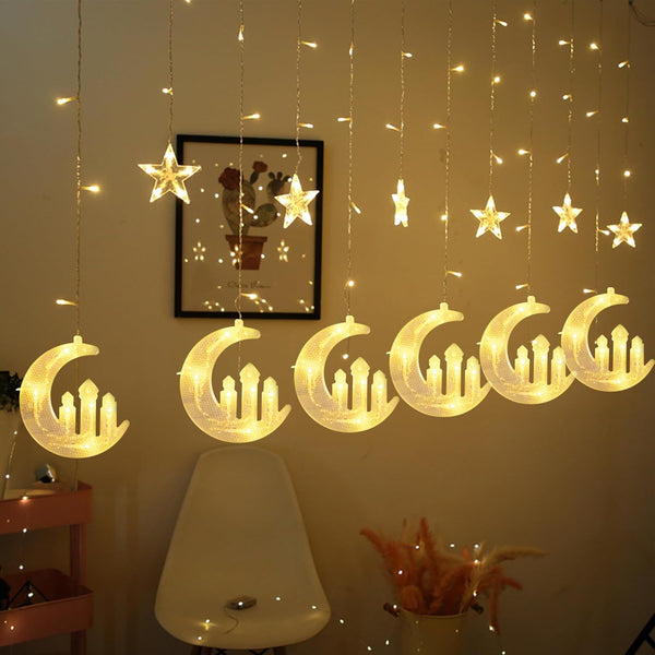 Dazzle Bright Moon Star and Fairy Tale Castle String Lights, 138 LED