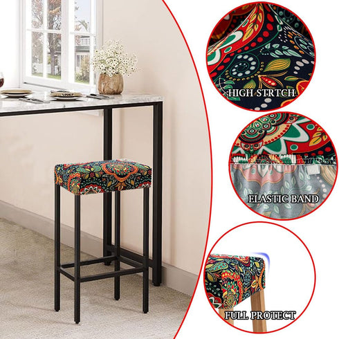 Lussenwert Set 4, 1 Stool Covers Rectangular of Stretch Printed Vanity Stool Covers Washable Saddle Bar Stool Slipcover